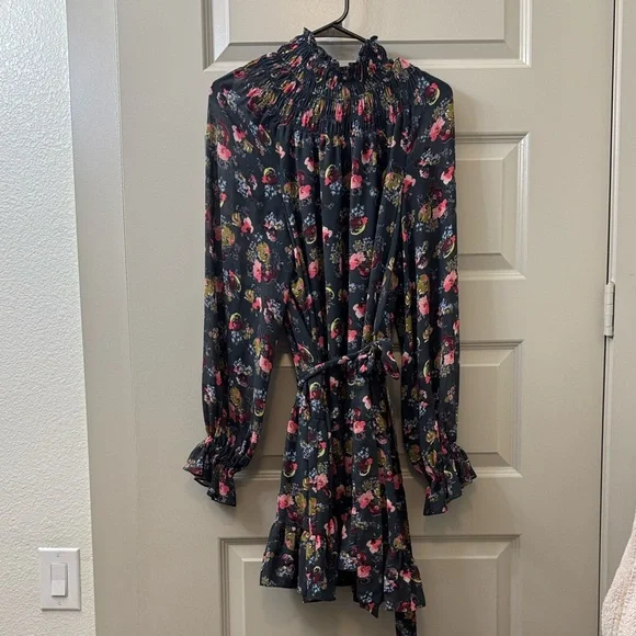 Cinq a Sept Floral Long Sleeve Dress with Ruffle Details - Picture 2 of 4